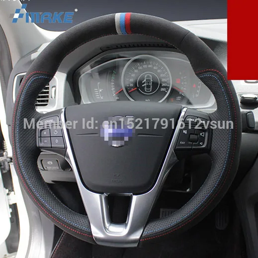 

For Volvo s60l High Quality Hand-stitched Anti-Slip Black Leather Black Suede Red Blue Thread DIY Steering Wheel Cover