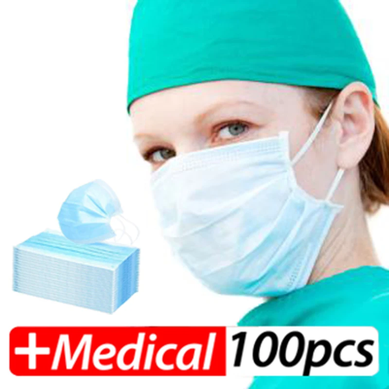 

50/100PCS Profession 3-Ply Nonwoven Surgical Medical Mask PM2.5 Disposable Breathable Face Mask
