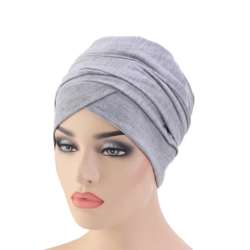 Длинный хвост головной убор женский хлопковый головной убор шапки длинный платок головной убор тюрбан Soild основа волос африканские женские аксессуары для волос - Цвет: Серый