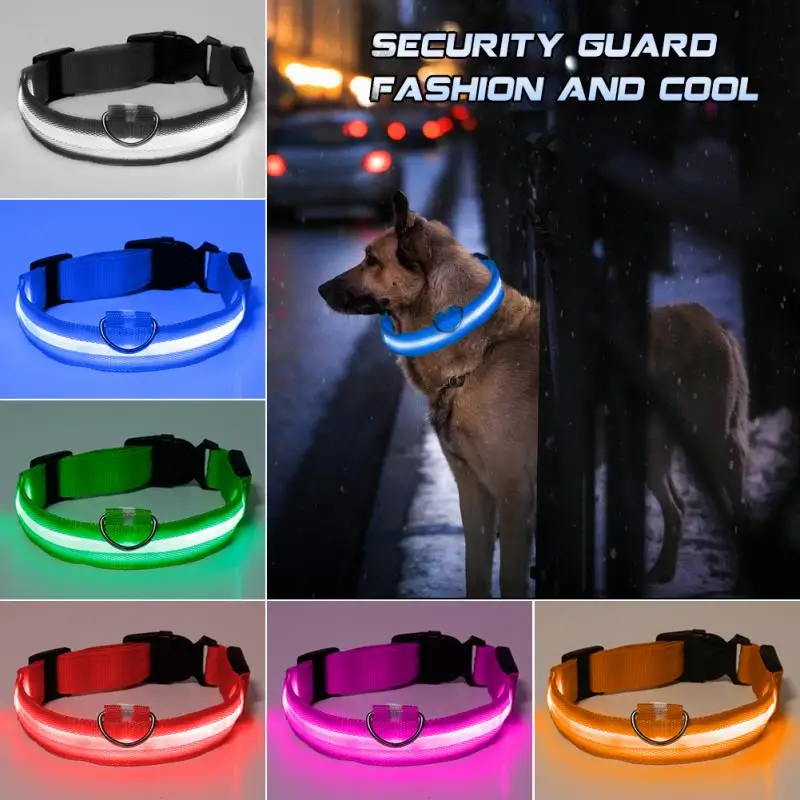 

Nylon LED Pet Dog Collar Dogs Luminous Fluorescent Collars Night Safety Electric Flashing Glow Collar Pet Supplies for Small Dog
