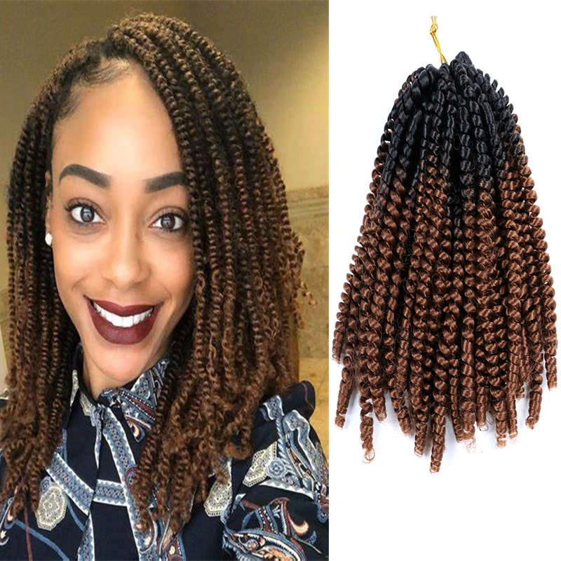 

Ombre Spring Twist Hair Extension 8 " Curly Crochet Hair Synthetic Pre-twisted Braids Colorful Short Crochet Braiding Hair Brown