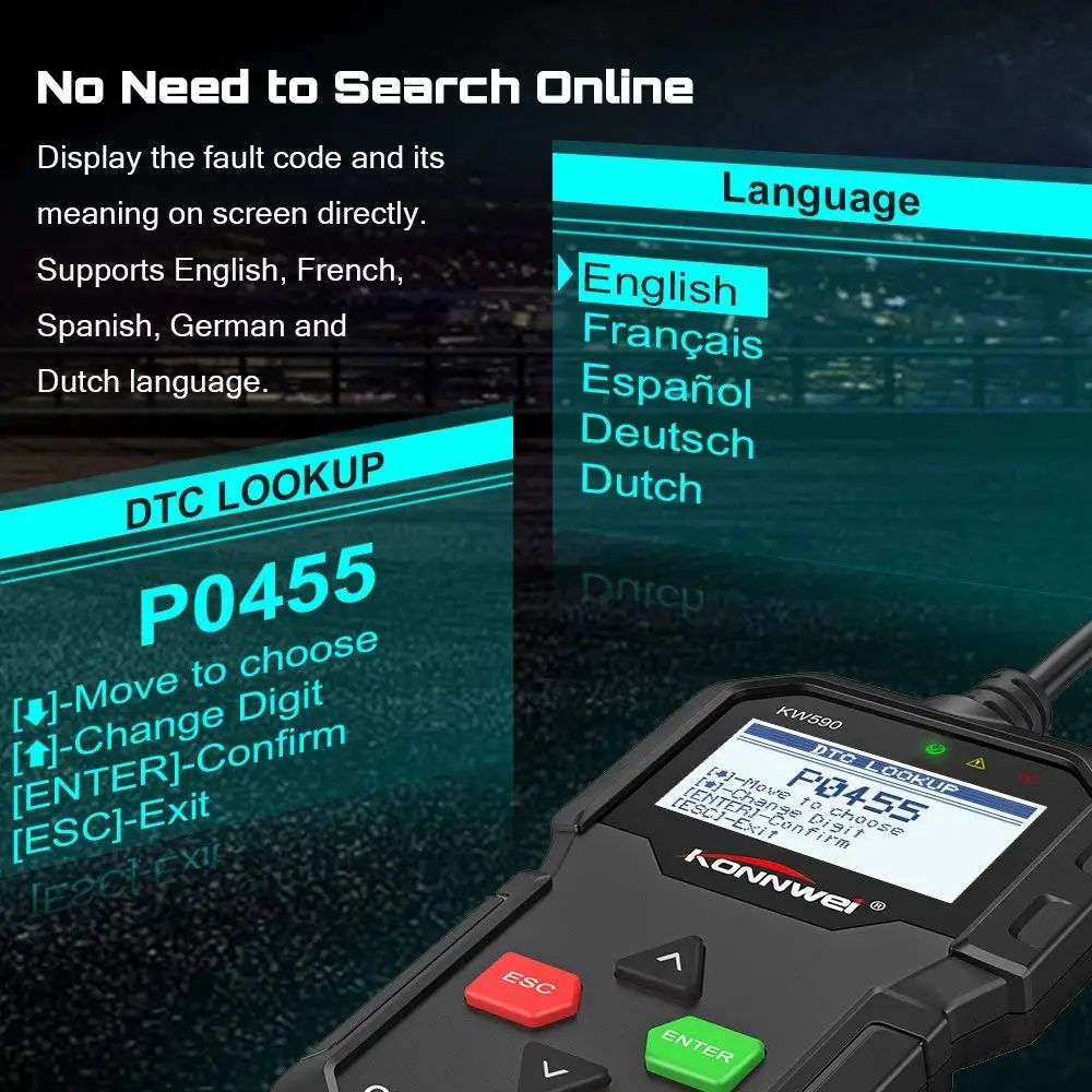 US $23.89 Obd2 Automotive Scanner Kw590 Obdii Code Reader Car Diagnostic Tool Turn Off Engine Light Free Update Car Code Reader Pk Elm327