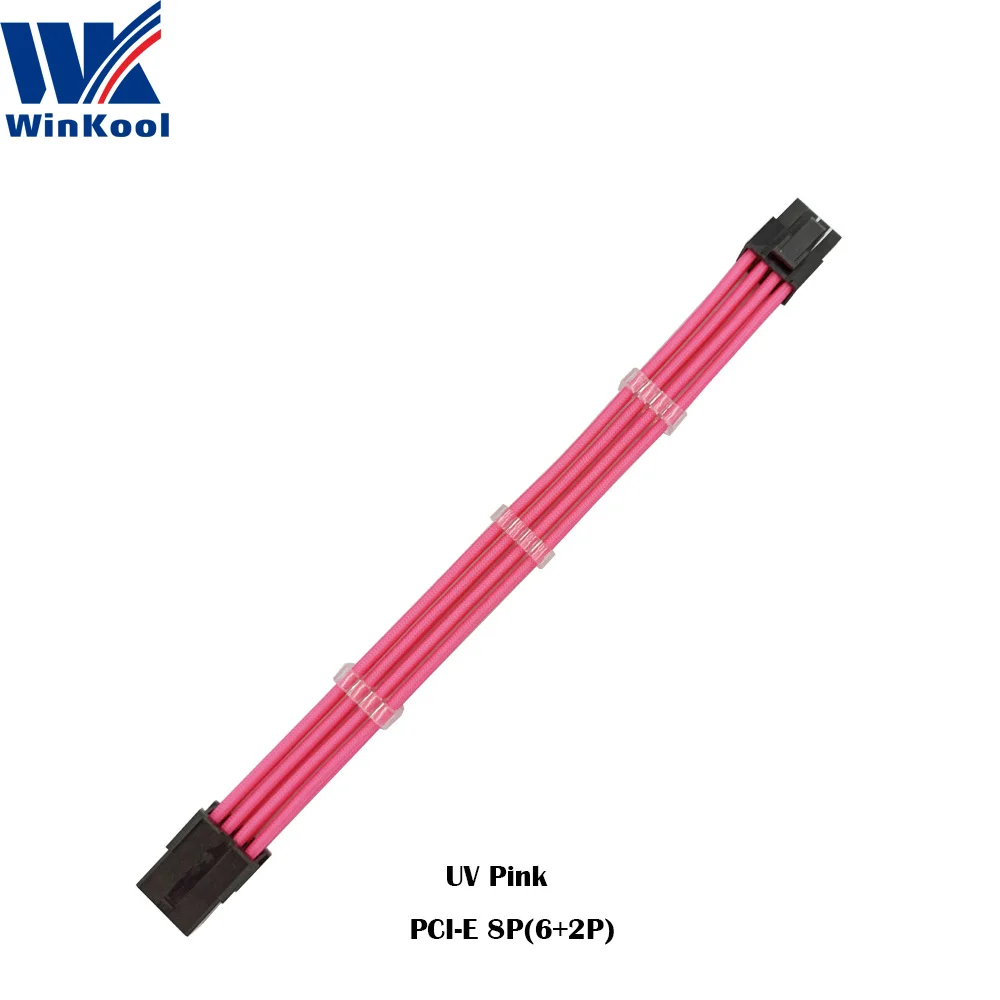 Power Cable Extension WinKool PCI-E 8PIN 18AWG Pure Color Male to Female Sleeve extension power cable inbuilt Cable Combs Multi Color Options