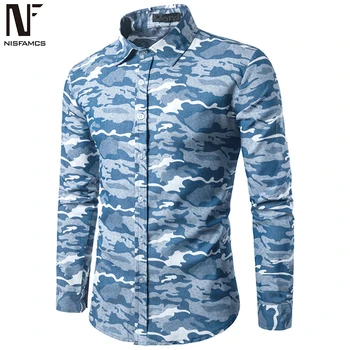 

Fashion Camouflage Printed Man Shirt Boys Streetwear Blouse Long Sleeve Turn-down Collar Tops Male Casual Clothes Slim Fit 2020
