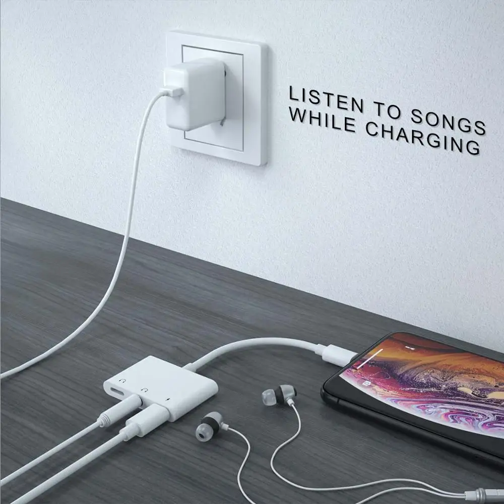 Adapter Lighting to 3 5mm Jack 3 in 1 Audio and Charge Headphone Splitter for Phone 11 11 Pro XS XS Max XR X 8 7