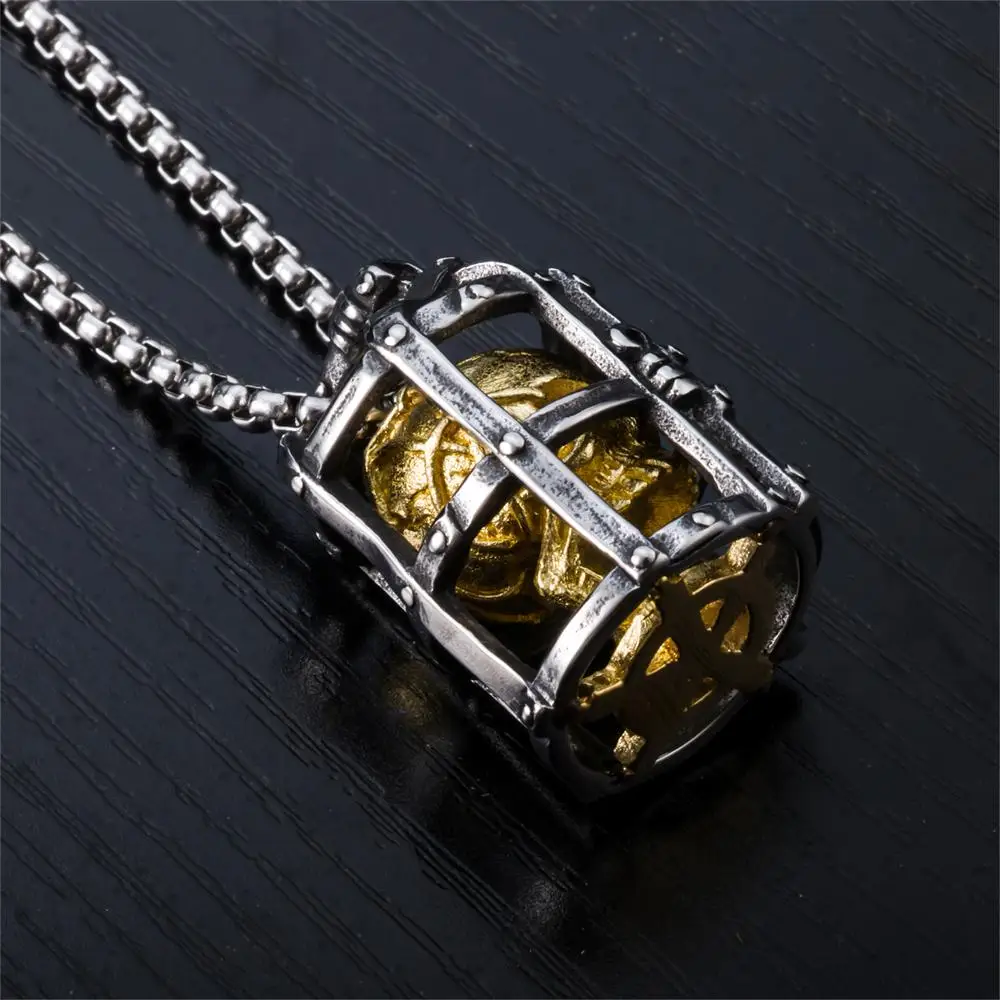 Men Stainless Steel Silver Gold Skull Pendant Necklace Vintage Punk Jewelry