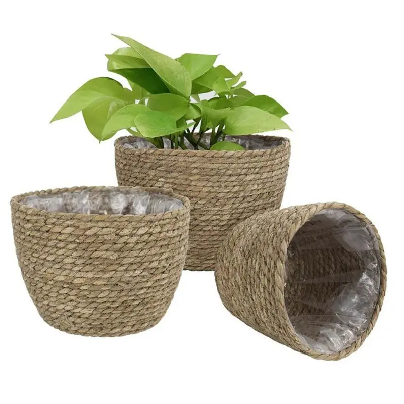 Flower Pots & Planters Nordic Handmade Straw Storage Basket Indoor Outdoor Flower Pot Plant Container Home Living Room Bedroom Decoration winter plants for pots