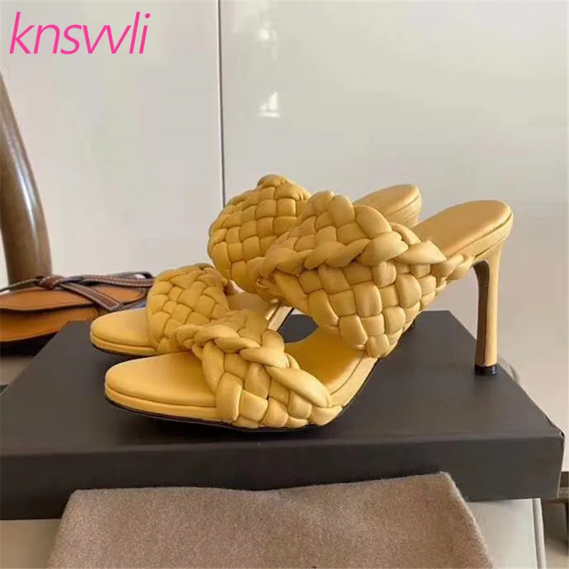 Женские Кожаные плетеные шлепанцы модельные туфли для вечеринки сланцы