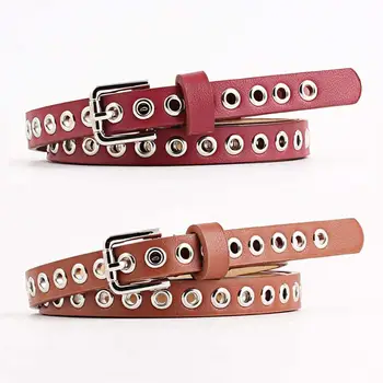 

Punk Women Waist Belt Strap Hollow Rivets PU Leather Strap for Womens Slim Waistband Female Ladies Jeans Apparel Accessories