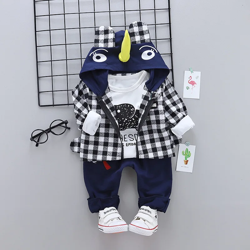 

Childrenswear Korean-style Spring New Style Boys' Baseball Jacket Stripes Zip-up Shirt Three-piece Set 0 Pure Cotton Cartoon Coa