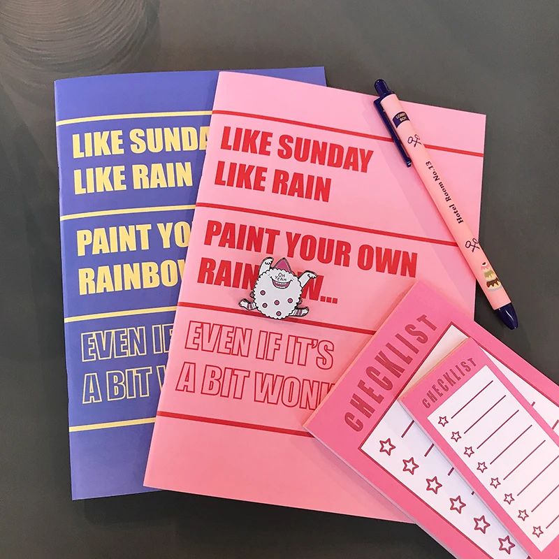 

A5 Month Week Plan Scrapbooking DIY Pink Purple / Pink Blue / Pink Yellow Horizontal Line Notebook Stationery