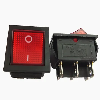 

25X31mm toggle switch 16-20A rocker switch 2slides 6pin with red indication light ,60pcs/lot