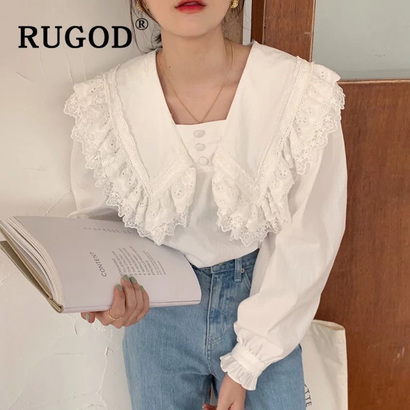 RUGOD Ins 2020 Весенняя белая блузка женская элегантная офисная рубашка с воротником