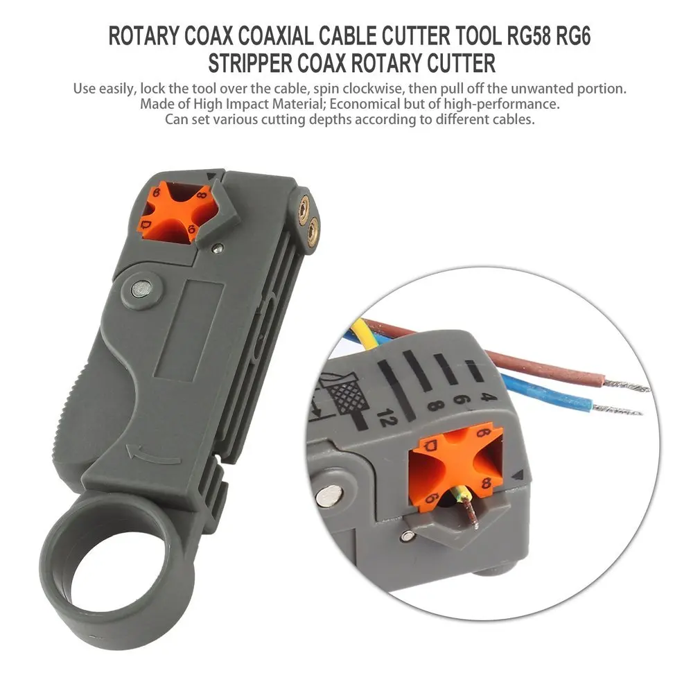 Household Tool Multifunction Rotary Coax Coaxial Cable Cutter Tool RG58 RG59 RG6 High Impact Material Wire Stripper