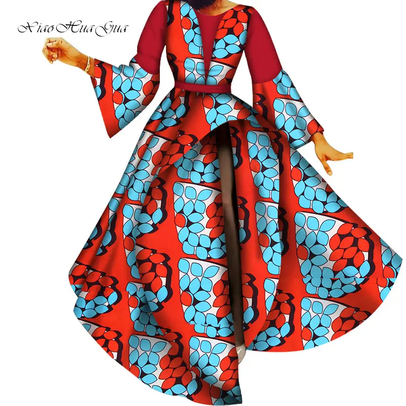 19 Fashion Patchwork Flare Sleeve Long Dress Bazin Riche African Print Dresses for Women Party Vestidos African Clothing WY5643 - Цвет: 19