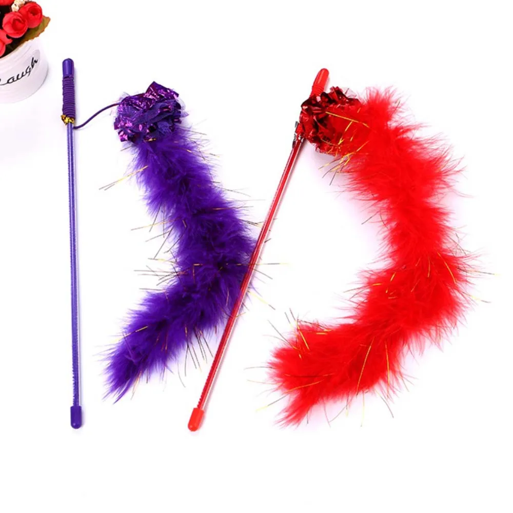 

Pet Cat's Favorite Interactive Toy Environmentally Friendly Short Pole Colorful Feather Cat Pole Pet Training Toy
