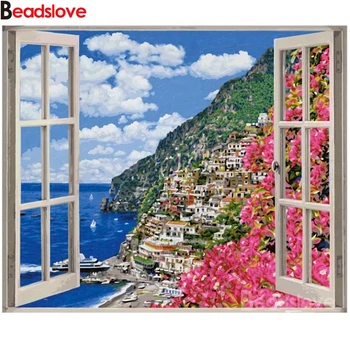 

5d diy diamond Painting Positiano on the Amalfi Coast Window View full drill 3d picture of rhinestone embroidery diamond mosaic