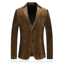 Зимний Блейзер hombre Повседневный теплый толстый вельветовый пиджак цвета хаки с двумя пуговицами для свадьбы Мужской Блейзер приталенный костюм