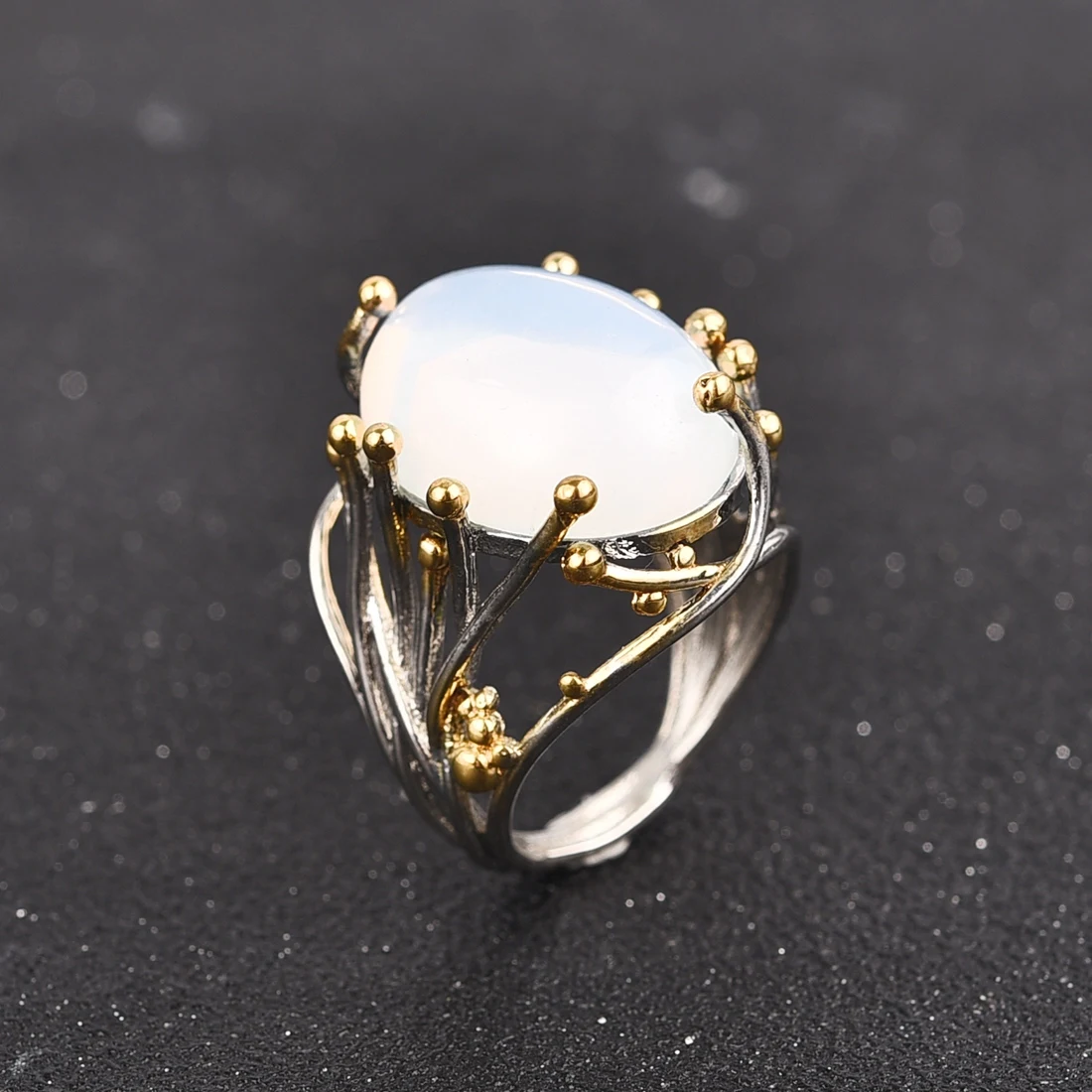 Milangirl Irregular Bohemia Style Rinse Female Natural Moonstone Ring White Opal Vine Rings for Women Wedding Jewelry Milangirl Irregular Bohemia Style Rinse Female Natural Moonstone Ring White Opal Vine Rings for Women Wedding Jewelry