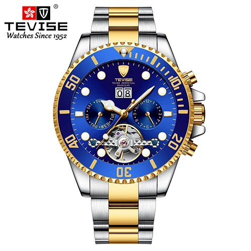 Color 5 Tevise Роскошные модные брендовые механические часы, мужские автоматические золотые часы с турбийоном, повседневные водонепроницаемые часы, мужские часы - Цвет: Color 5