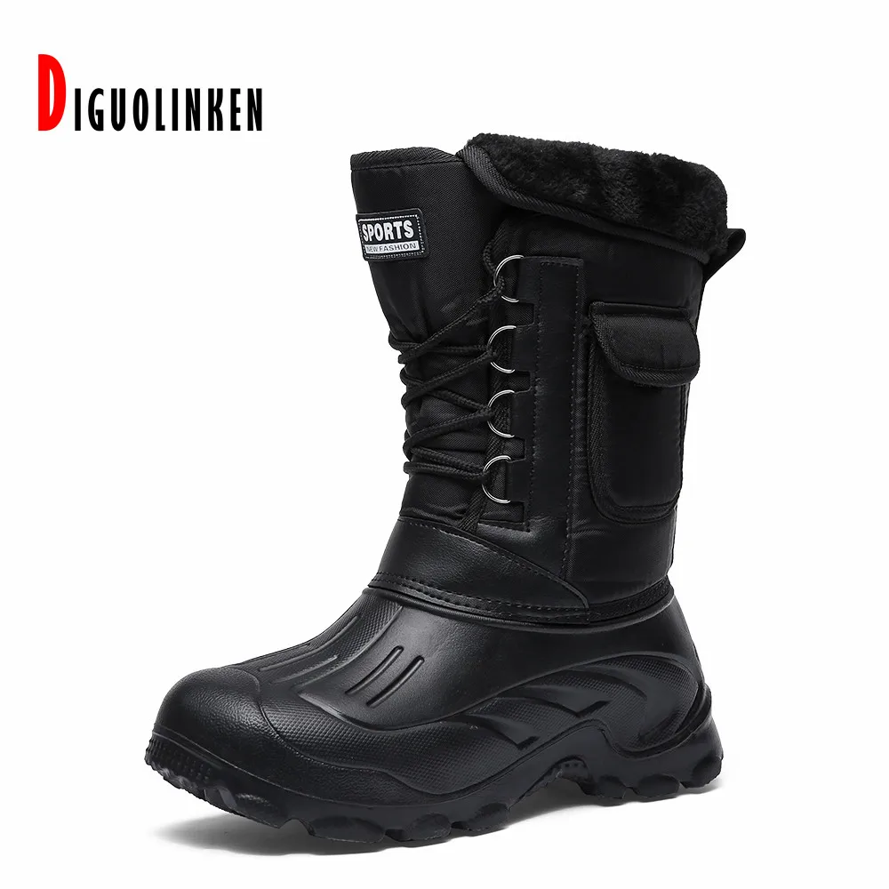 2021 hombres botas de piel de los hombres de invierno nieve botas al aire libre de confort Casual camuflaje trabajo botas para pescar Mid-Calf calzado