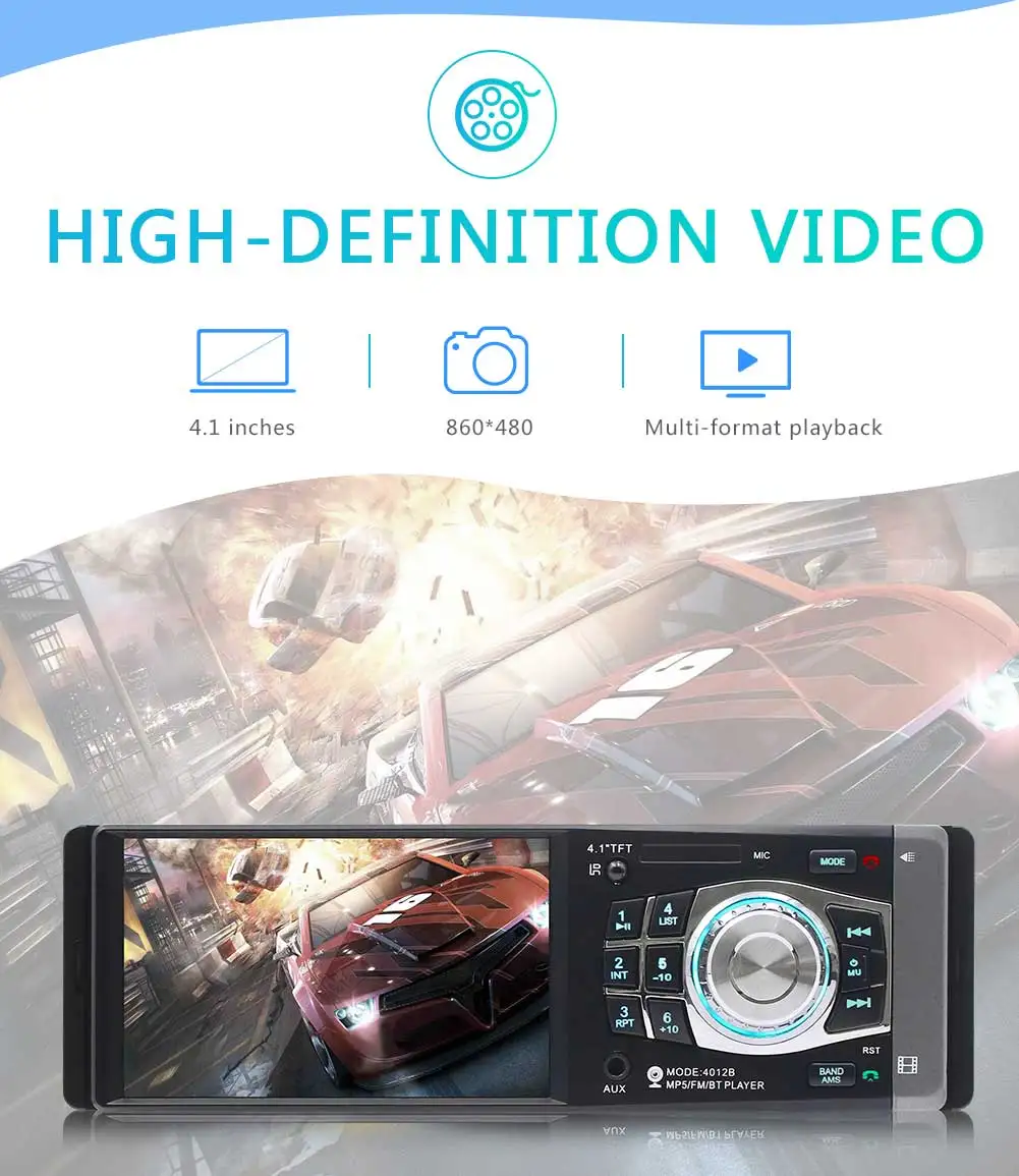 4 1 дюймов Din Bluetooth TFT MP4 плеер USB TF Auxin FM радио Зеркало Ссылка стерео автомобильный