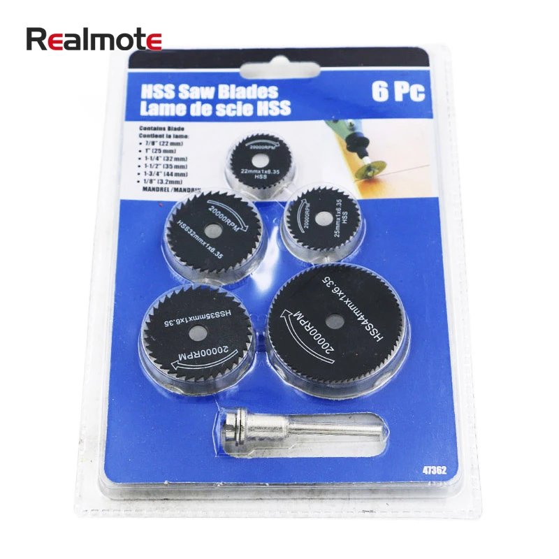 Realmote 5PCS/SET High-speed-steel Circular Wood Cutting Cutoff Blade Wheel Discs Mandrel Dremel Accessories Rotary Power Tools