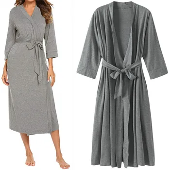 

Gray Kimono Gown Female Kimono Robe Homewear Nightwear Sexy Mini Sleepwear Nightgown Comfortable Casual Soft Wedding Robe