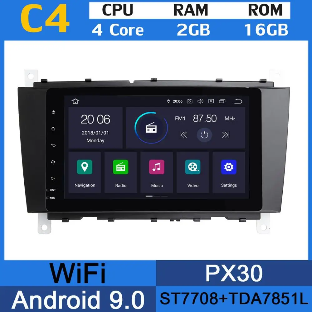 4Core 2G RAM 16G PX " Android 9,0 PX6 4+ 64G Автомобильный мультимедийный плеер для Mercedes Benz C clc-класс W203 W209 C220 C230 C240 C250 C270 C280 радио gps - Цвет: 4Core 2G RAM 16G PX