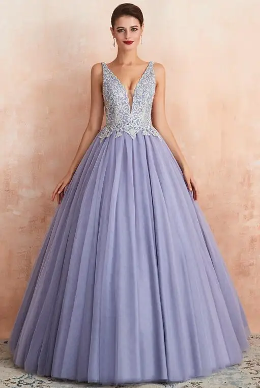 Same As Picture Light Purple Sleeveless A-Line Evening Dresses Applique V Neck Floor Length Long Backless Formal Party Gowns robe de soiree - Цвет: Same As Picture