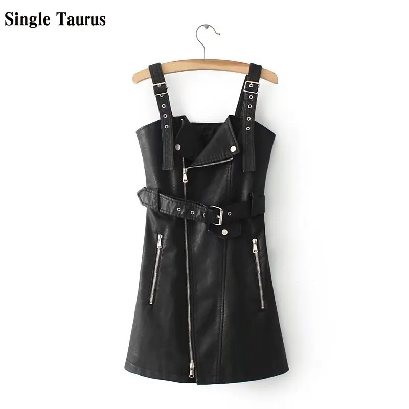 

Fashion Woman PU Dress 2020 Summer Streetwear Leather Mini Dresses Strapless Sheath Dress with Sashes Black Vestidos Verano