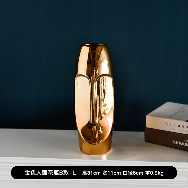 Nordic Light Luxury Gold Face Ceramic Vase Home Window Decoration Vase Flower Art Decoration - Цвет: 3