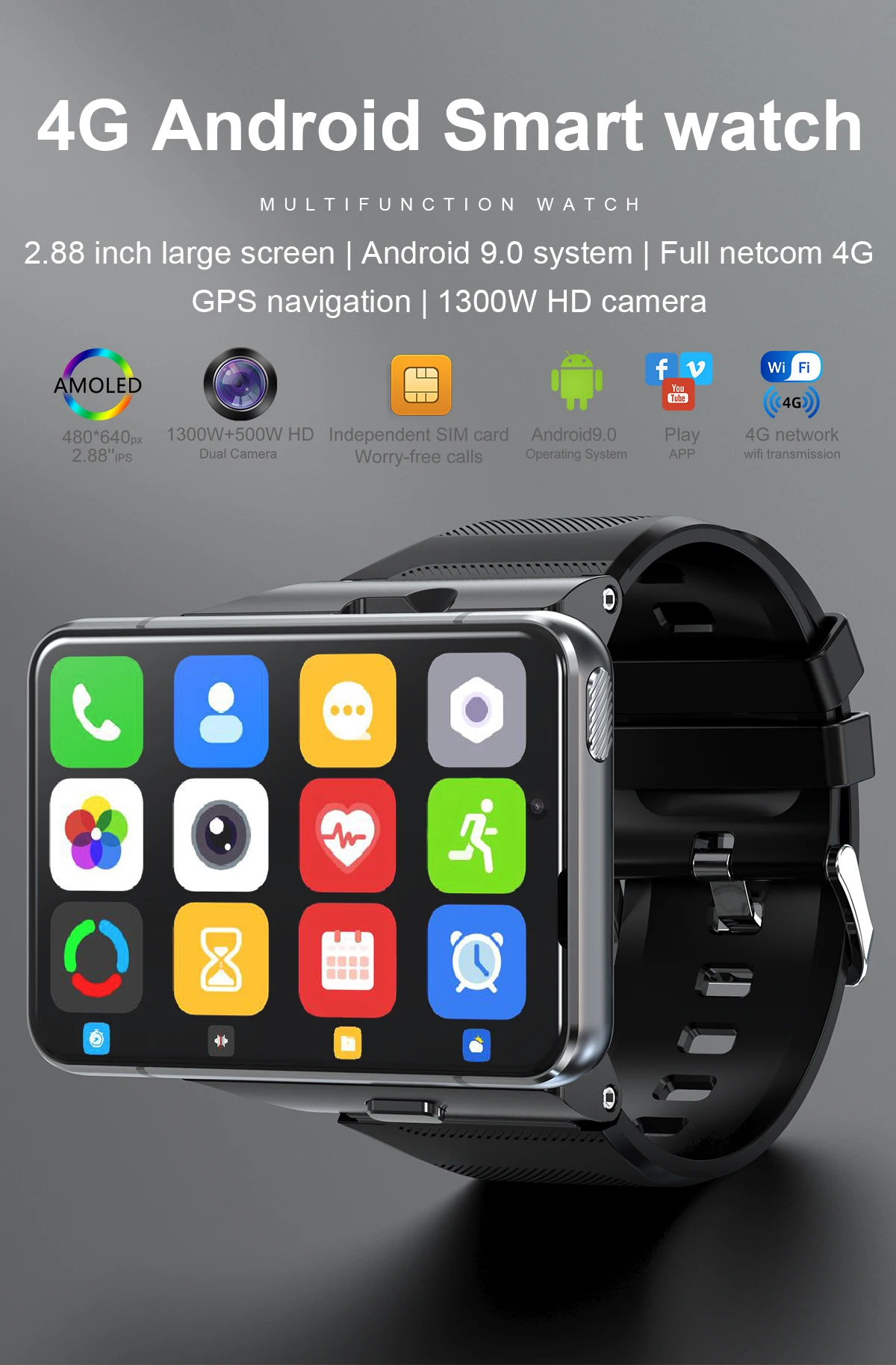 US $182.03 S999 4G Wifi Smart Watch Android 90 OS 4G 64G GPS SIM Card Heart Rate Monitor Smartwatch with IP67 Waterproof 130 MP Camera