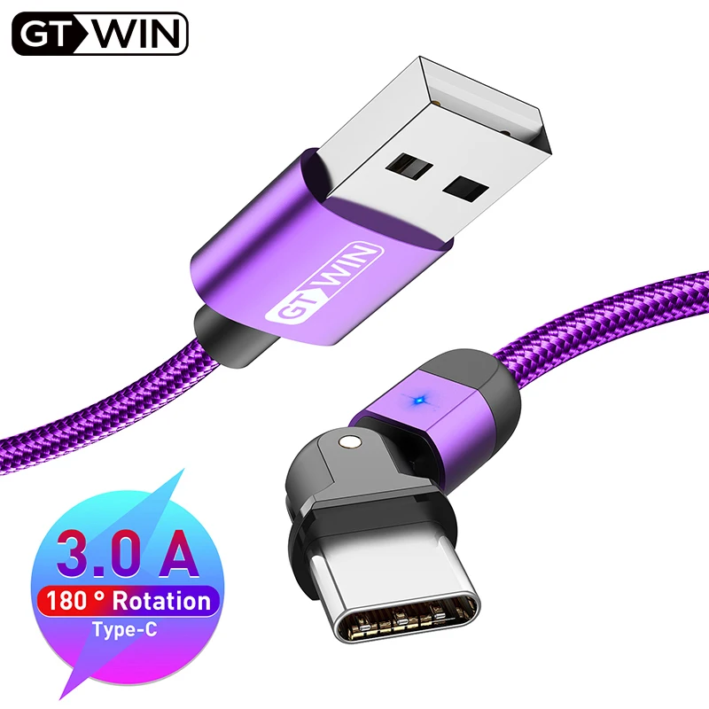 

GTWIN USB Type C Cable 3A Fast Charge for Samsung S20 USB C Cable 180 Degree for Xiaomi Redmi Note 7 USB-C Data Charging Cord