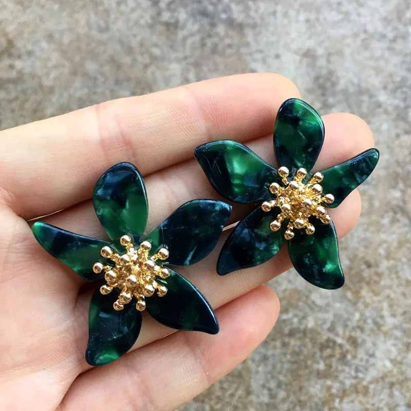 UJBOX большой 40 мм Элегантные Изысканные резиновые цветочные серьги женские акриловые зеленый розовый высокое качество свадебные украшения подарок