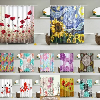 

Abstract Flowers Shower Curtain High Quality Washable Bath Curtains In The Bathroom Polyester Fabric Screen With Hooks