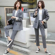 ^^Best Offers Autumn new women's suit set Pants suit large size High quality loose suit jacket female slim nine pants Office suit two-piece ^^Best Offers Autumn new women's suit set Pants suit large size High quality loose suit jacket female slim nine pants Office suit two-piece