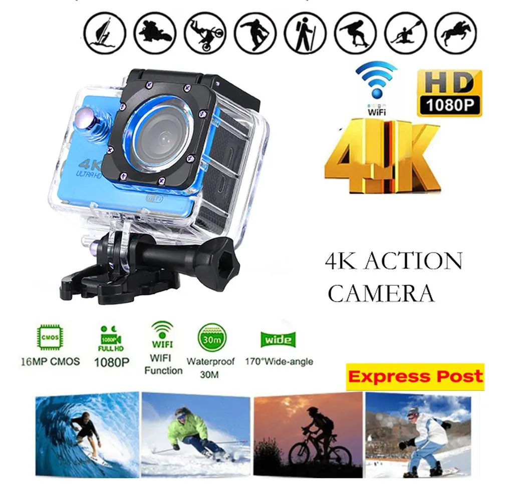 4K Экшн-камера 16MP Vision 3 Подводная Водонепроницаемая камера широкоугольная WiFi Спортивная камера с монтажными аксессуарами комплект