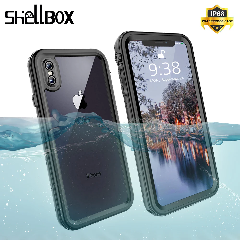 SHELLBOX Original Waterproof Case For iPhone X XR XS Max Luxury Transparent Shockproof Phone Cover |
