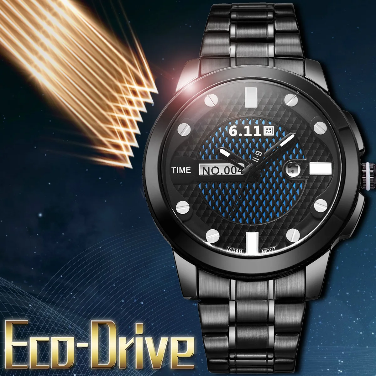 

Fashion No-004 Light Waterproof Energy Saving Environmentally Friendly Calendar Opto-electronic Table Men Steel Belt Watch