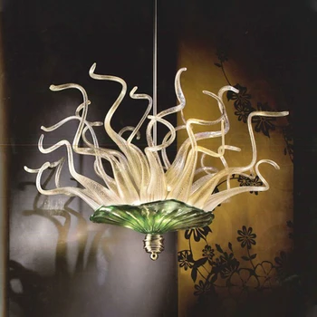 

New House Decor Handmade Blown Glass Chandeliers DIY Glass Plates Lamp Flower Pendants Hanging LED Light