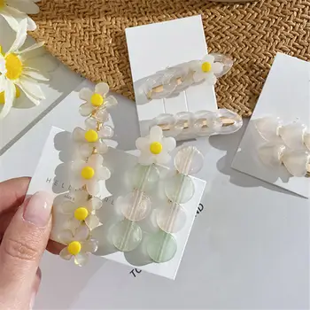 

Korea Chic Colorful Acrylic Flower Heart Hairpins Hair Clips For Women Transparent Chain Hairgrip Hair Accessories