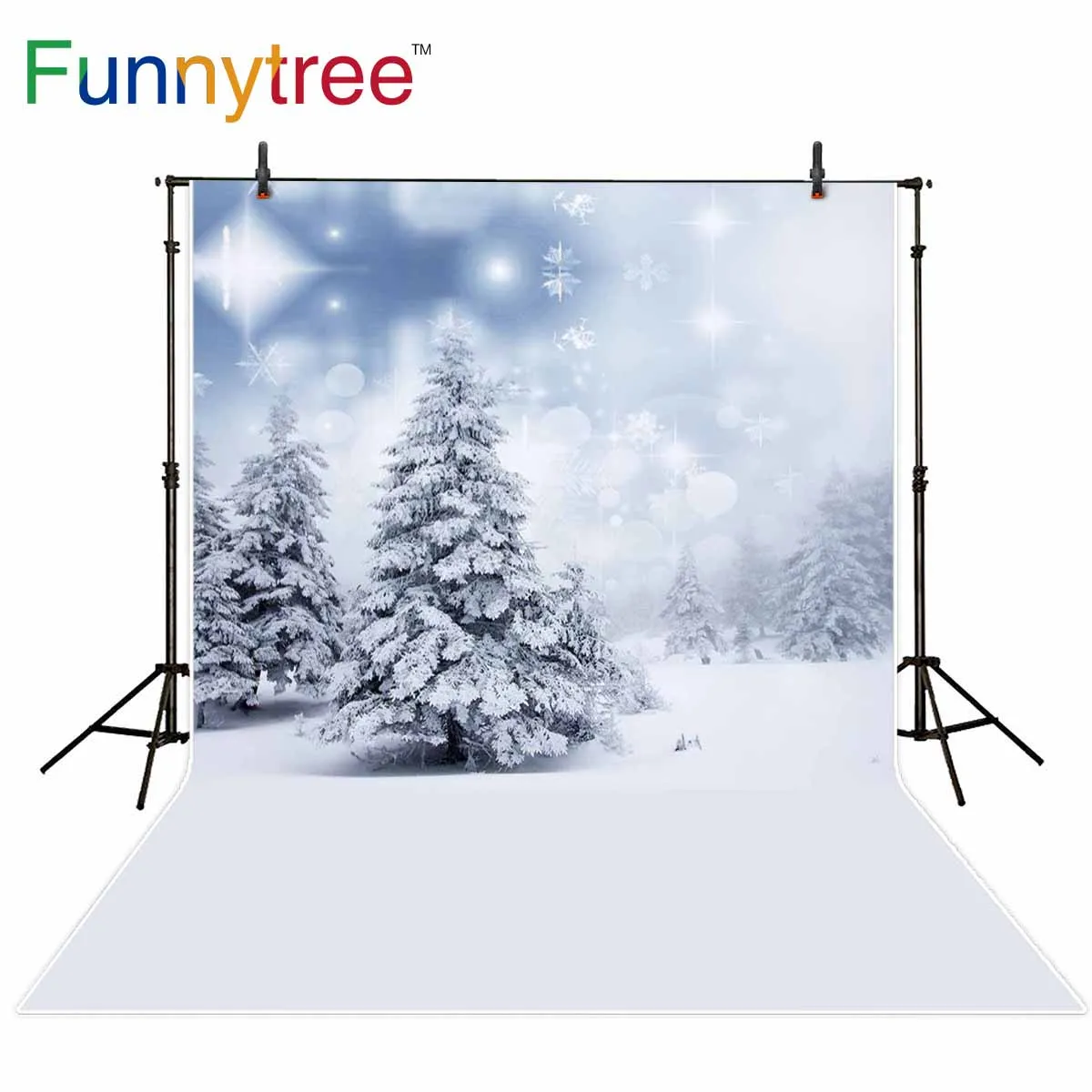 Funnytree фон для фото Зимняя Страна Чудес Сияющий Лес Снег Рождество фотостудия фотосессия фон фотосессия Фотофон