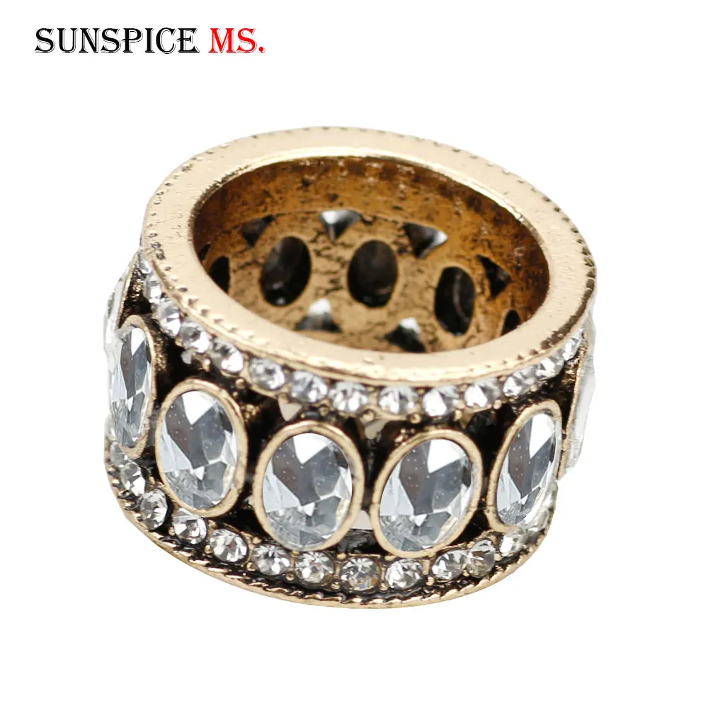 Sunspicems Retro Oval Crystal Caesar Ring Antique Gold Color Ethnic Banquet Jewelry Turkish Single Row Stone Design Family Gift | Украшения