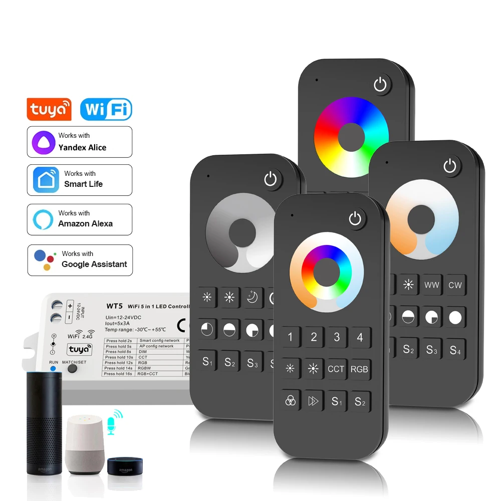 Контроллер светодиодной ленты 5 в 1, 12 В, 24 В постоянного тока, Wi-Fi, 2,4  ГГц | AliExpress