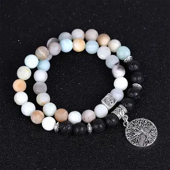 

6pcs Natural frosted Amazonia pine stone life tree bracelet double yoga chakra energy stone meditation for Jewelry Making Free