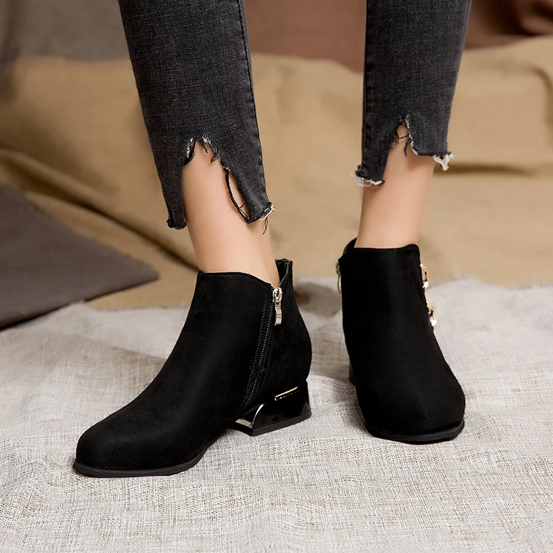 2020 г. новые зимние ботинки женские Осень зима флоковые ботильоны с бахромой на