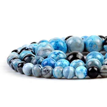 

Natural Stone Blue Stripe Agates Charm Round Loose Beads for Jewelry Making Needlework Bracelet DIY Strand 15'' 4/6/8/10/12mm