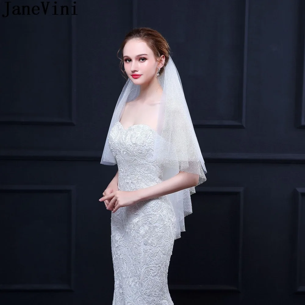 JaneVini, модная короткая свадебная фата цвета слоновой кости, 2 слоя, свадебная вуаль с расческой, Тюлевая вуаль для невесты, лицевая вуаль для невесты