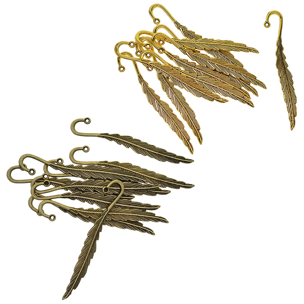 10 Pieces Classical Delicacy Metal Feather Pendant Beading Bookmarks for Handmade Silky Tassel Bookmarks Stationery Gifts